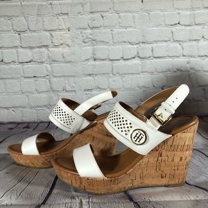 White Tommy Hilfiger Women’s Cork Wedge Heel